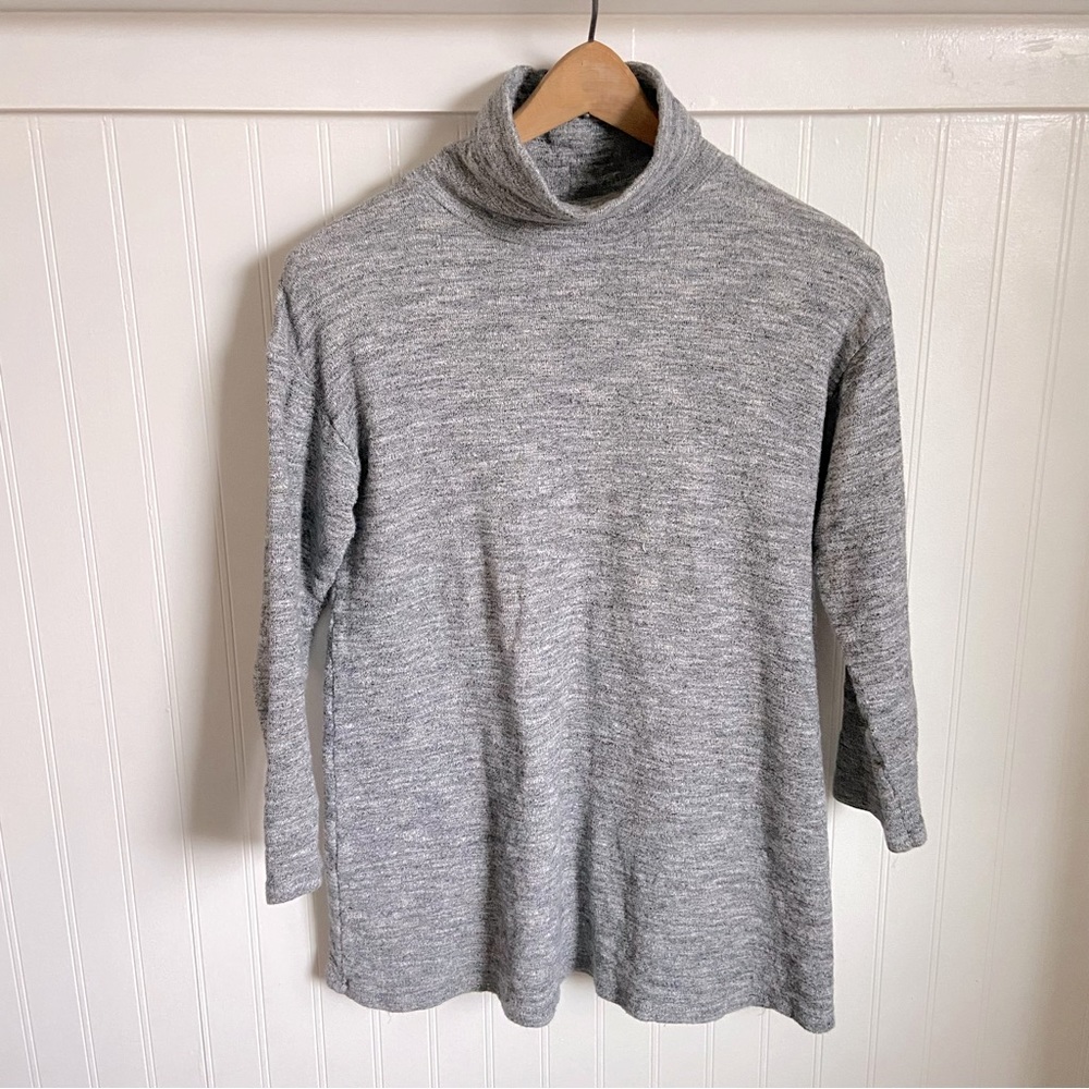 Zara Mock Turtleneck Quarter Sleeve Sweater Tunic Top Heathered Gray Size M